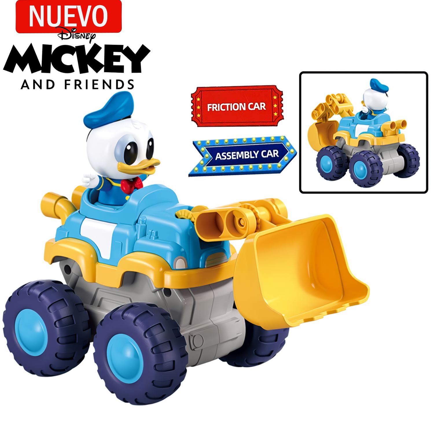 Juguete Excavadora de fricción del Pato Donald +Camión 2 en 1 14 piezas