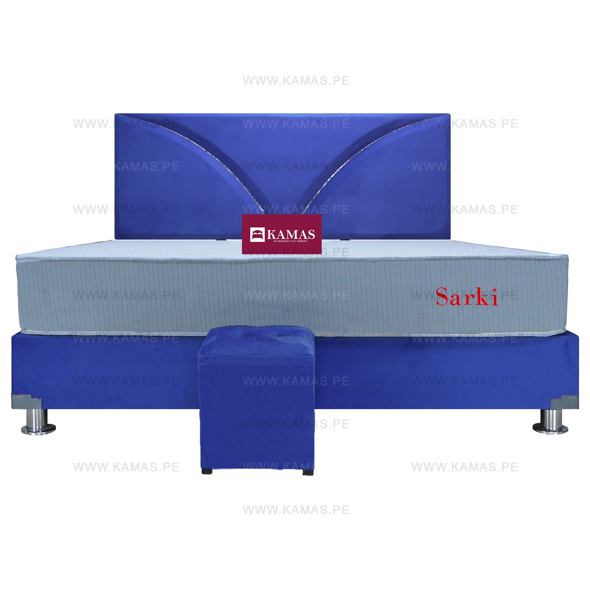 DORMITORIO KING KAMAS + COLCHÓN SARKI + CABECERA AÉREA GAVIOTA - AZUL