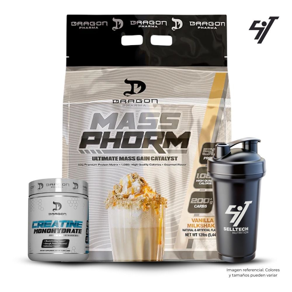 Pack Dragon Pharma Massphorm 12Lb Chocolate+Creatina Monohidratada 300gr+Shaker