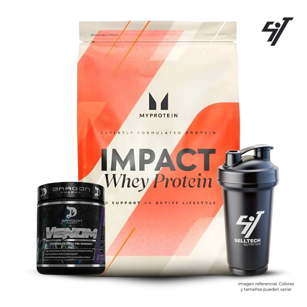 Pack Proteína Impact Whey Protein 1Kg Vainilla+Venom 40 Serv Fruit Punch+Shaker
