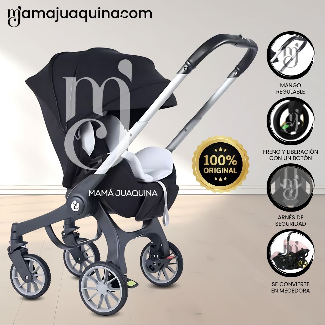 Coche Carriola Mecedora 3 en 1 «DUNKIN II» de Lujo Black
