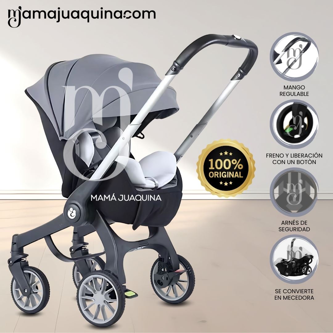 Coche Carriola Mecedora 3 en 1 «DUNKIN II» de Lujo Gray