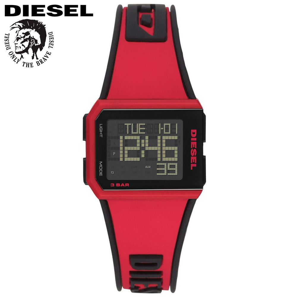 Reloj Diesel Chopped DZ1923 Cronómetro Alarma Luz de Fondo Correa de Silicona Rojo
