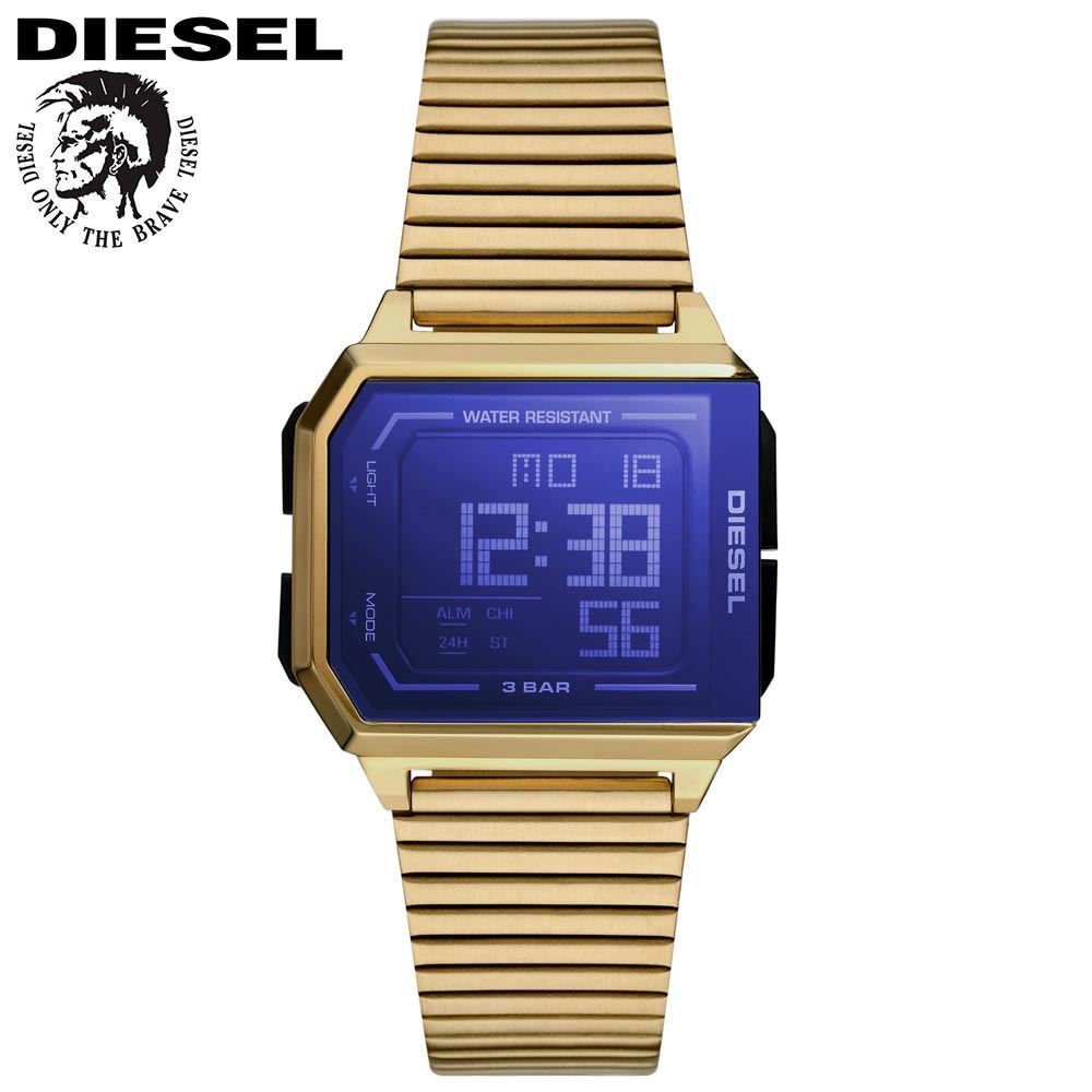 Reloj Diesel Chopped DZ1969 Cronómetro Alarma Luz de Fondo Acero Inoxidable Dorado