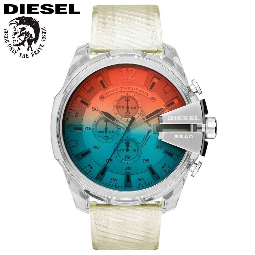 Reloj Diesel Mega Chief DZ4515 Fecha Cronómetro Resina Transparente