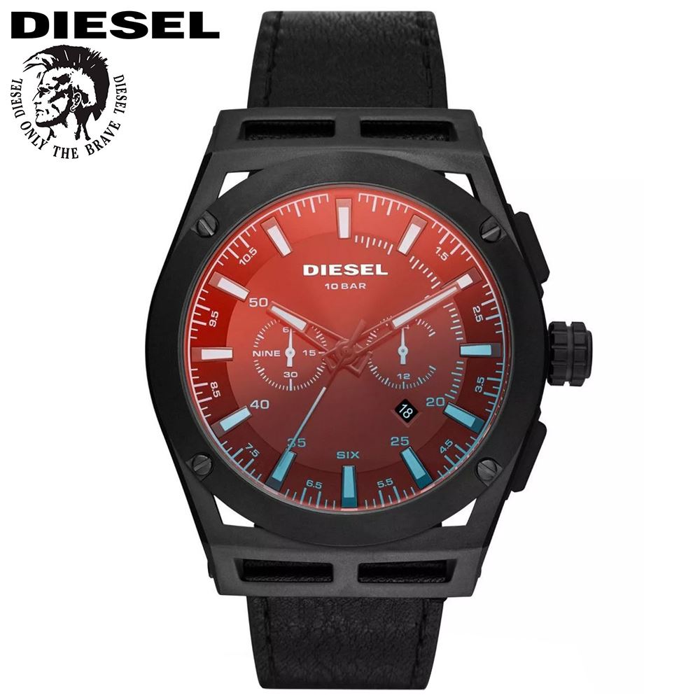 Reloj Diesel Timeframe DZ4544 Fecha Cronómetro Cuero Negro Cristal Iridiscente