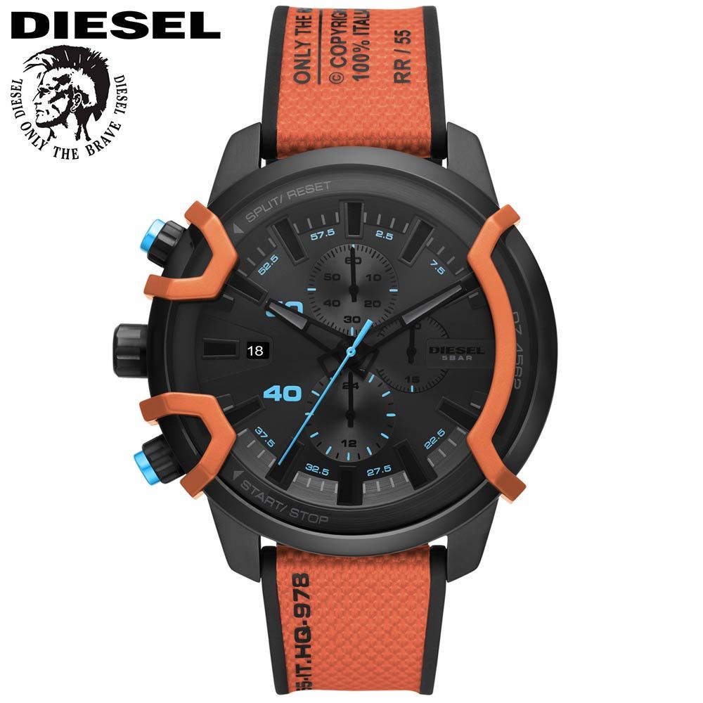 Reloj Diesel Griffed DZ4562 Fecha Cronómetro  Acero Inoxidable Correa de Silicona Negro Naranja