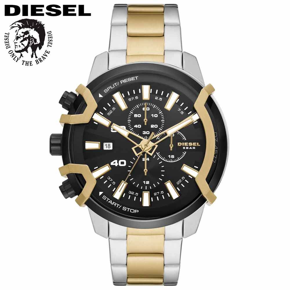 Reloj Diesel Griffed DZ4577 Fecha Cronometro Acero Inoxidable Plateado Dorado Dial Negro