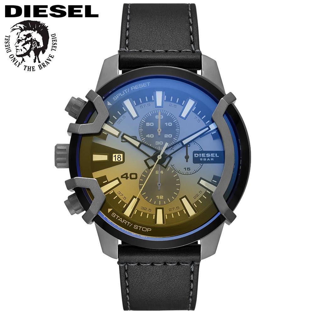 Reloj Diesel Griffed DZ4584 Fecha Cronómetro Correa Cuero Negro Cristal Iridiscente