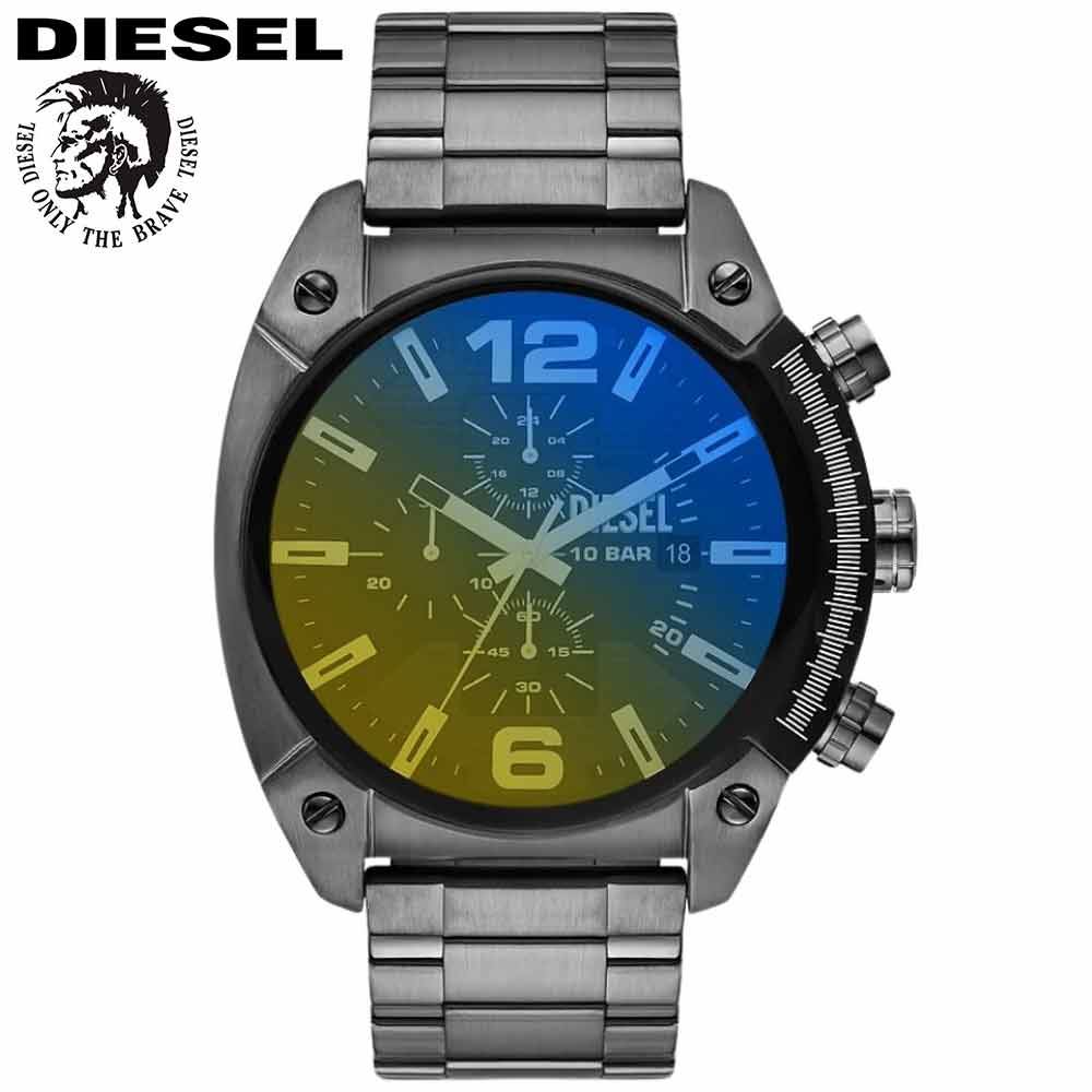 Reloj Diesel Overflow DZ4616 Fecha Acero Inoxidable Gunmetal Cristal iridiscente