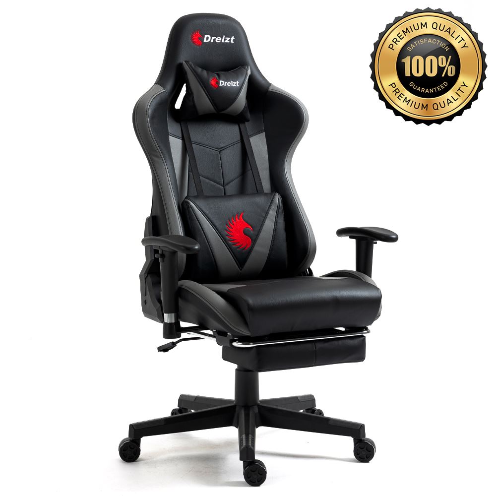 Silla Gamer Dreizt Apolo Plomo Pro 180° Reclinable Alta Calidad con Posapies