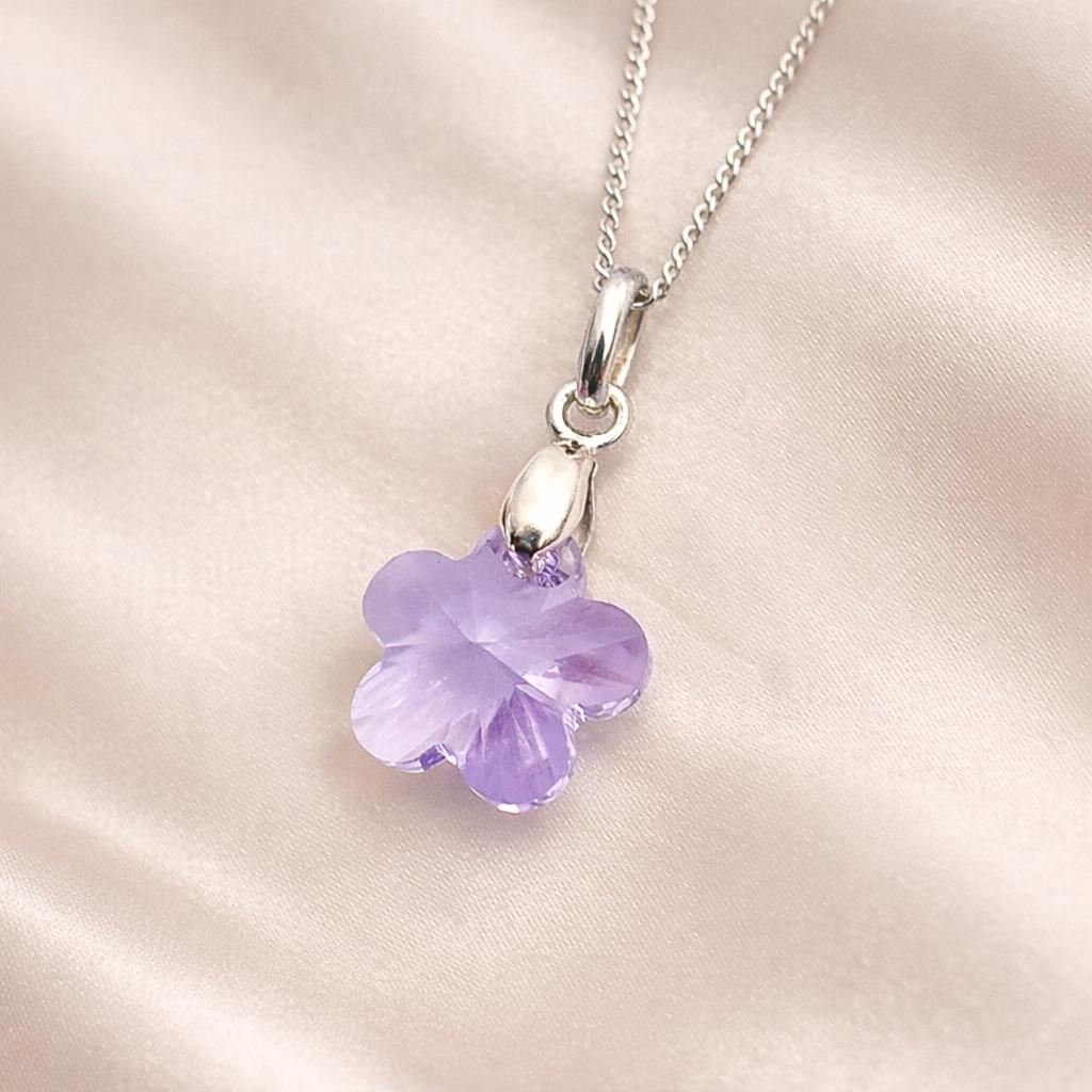Collar de Plata 925 para Mujer con Dije de Cristal Flor Lila Regalo Elegante para Sorprender