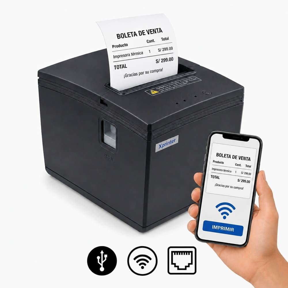 Impresora ticketera térmica de escritorio USB LAN WIFI E260L Xprinter tickets de 80mm ancho RJ11