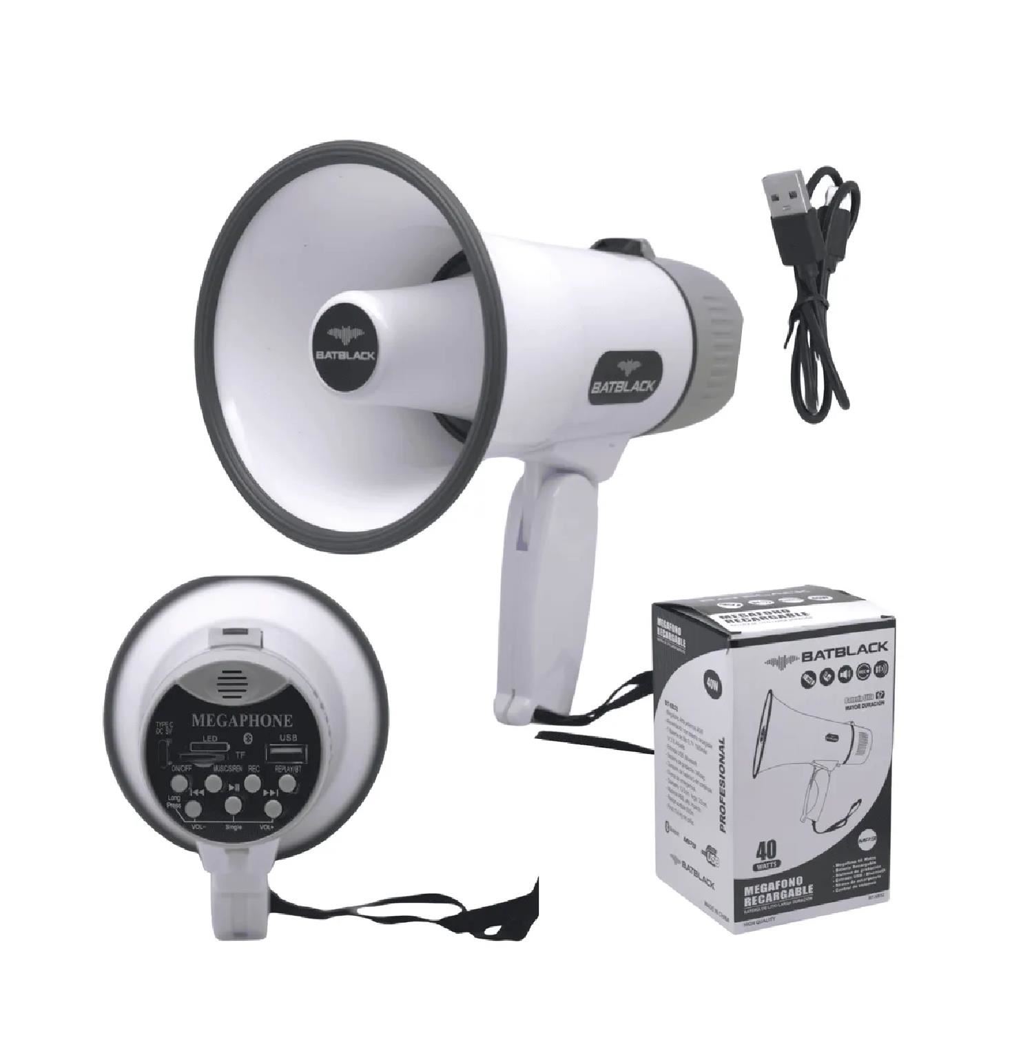 Megáfono Recargable BT-XB32 40W Batblack Batería Litio 3.7V - Blanco