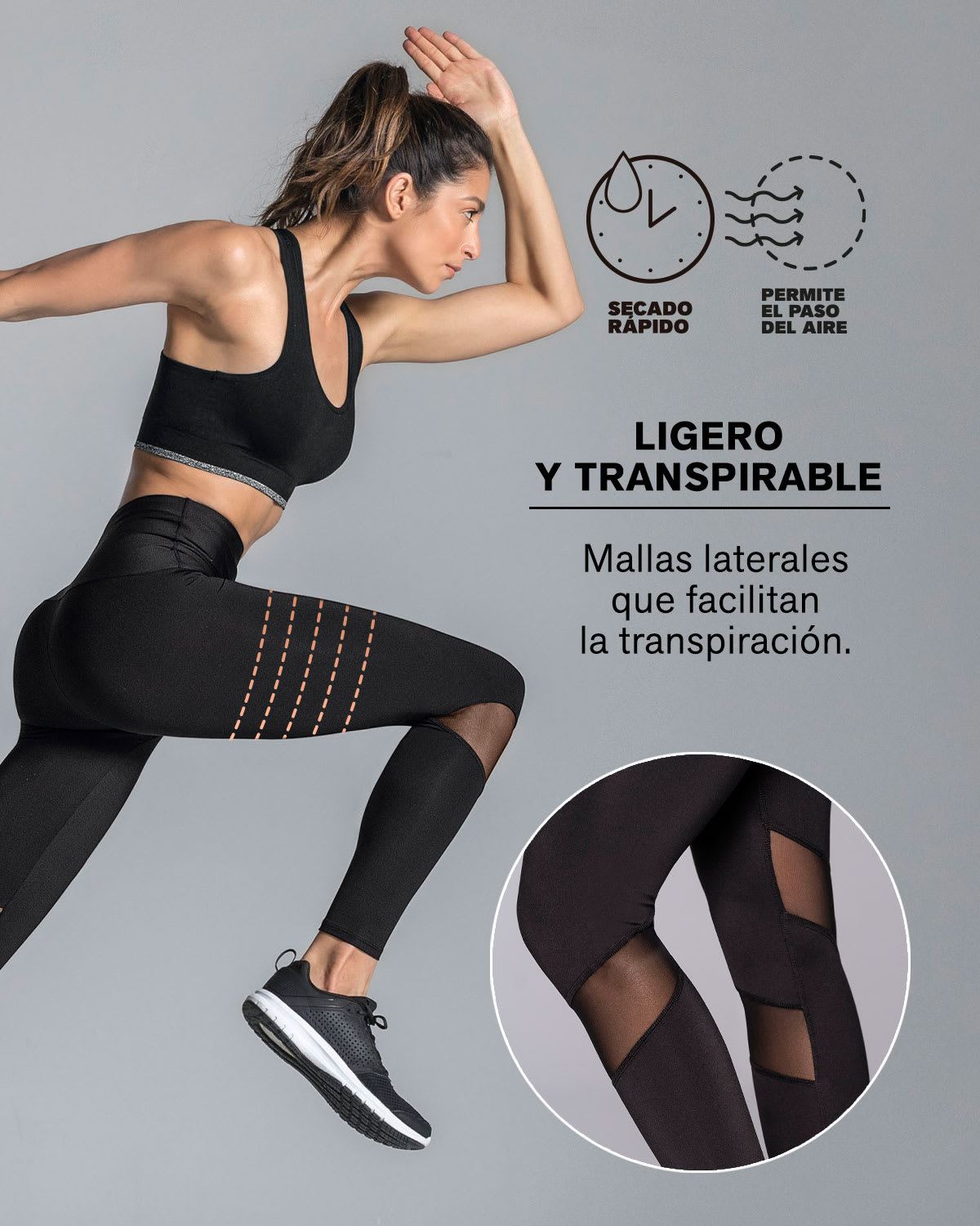 Legging de control con transparencias de secado rápido