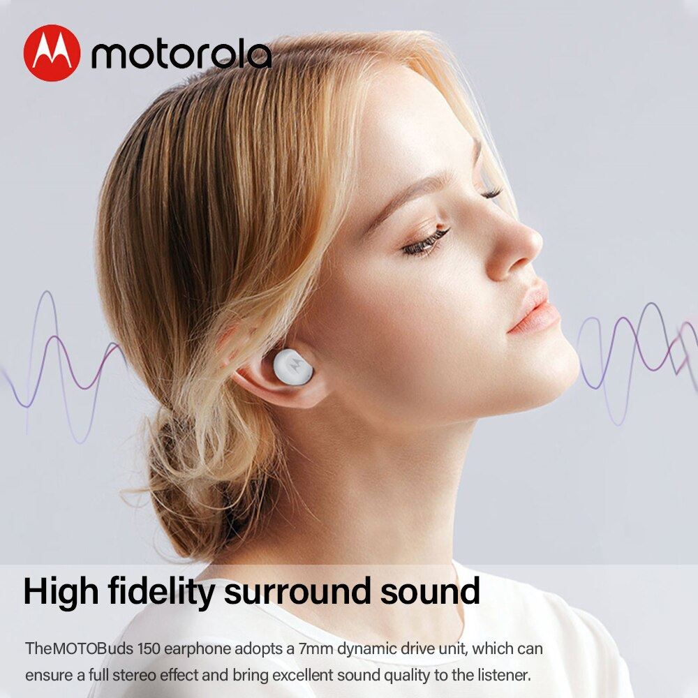 Audífonos Bluetooth inalámbricos Motorola Earbuds 150, 18hrs jgo, IPX5 c/negro