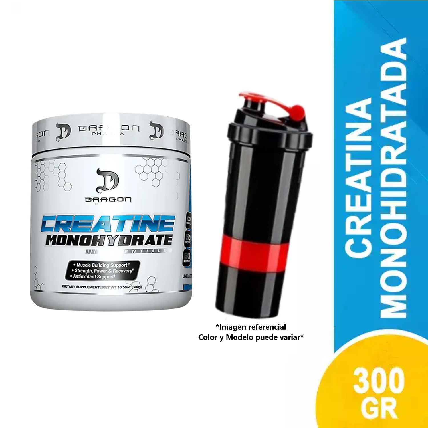 Creatina Monohidratada Dragon Pharma 300gr + Shaker Aleatorio