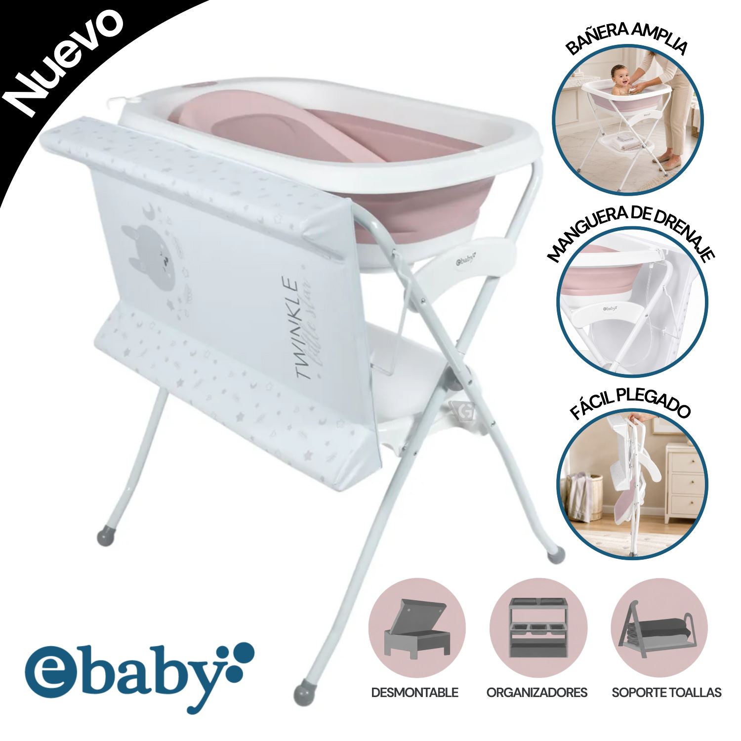 Bañera Cambiador Spark Rosado - Ebaby 821-1