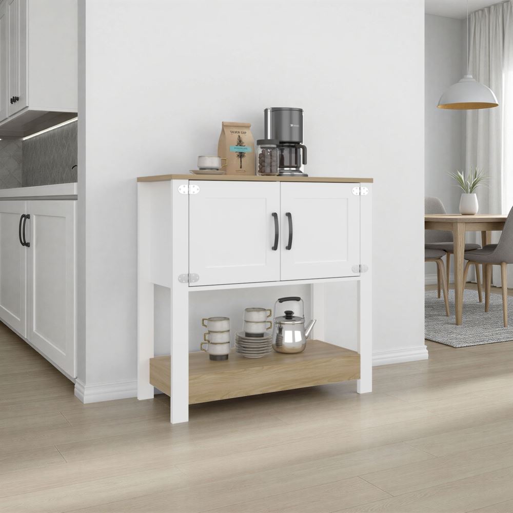 ESTACIÓN DE CAFÉ 2 PUERTAS LATTE BLANCO Y FRESNO 87,1X89,0X35,9 CM | TUHOME