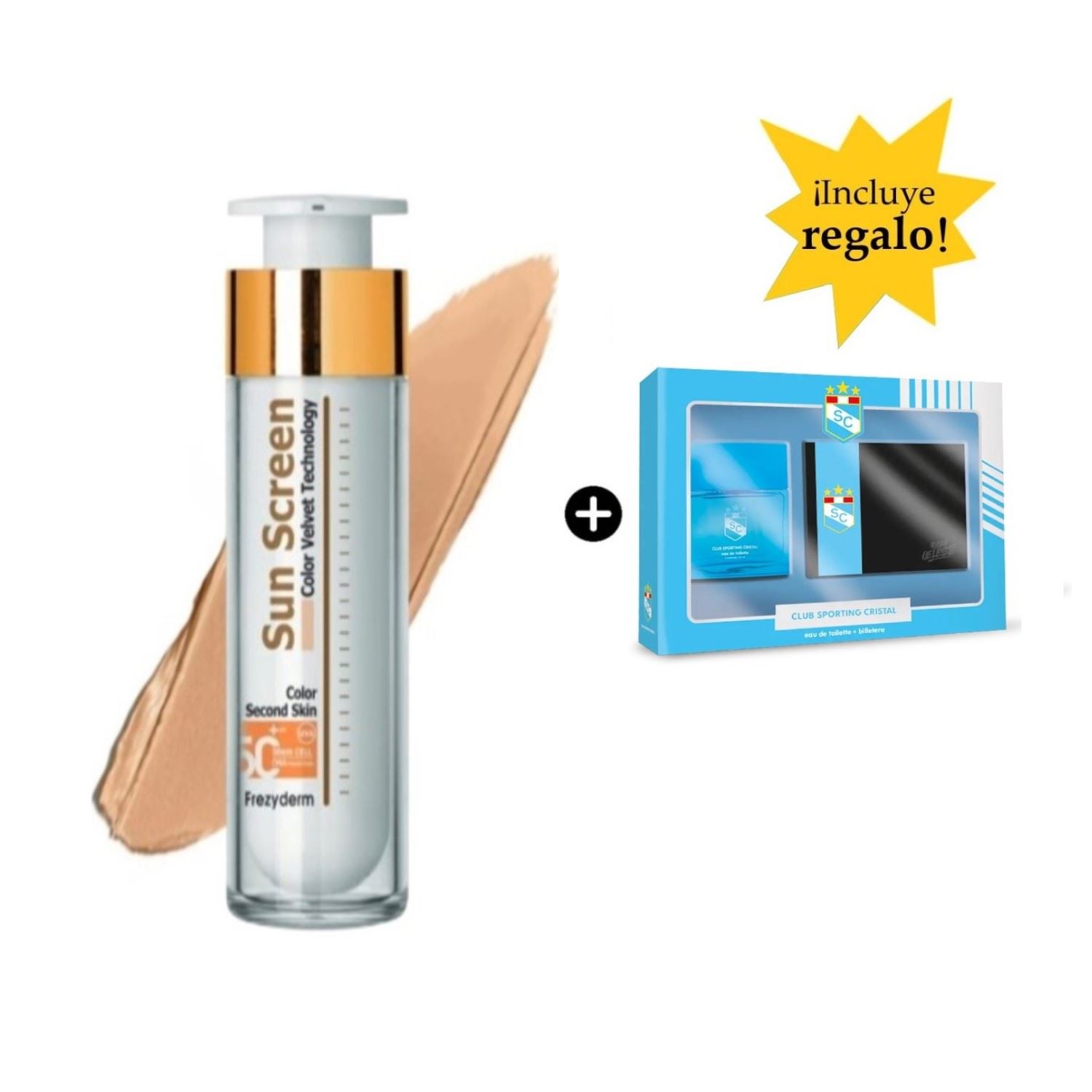 Pack x2 Frezyderm Fotoprotector Sun Screen 50ml Con Color + Colonia SP CRISTAL con Billetera