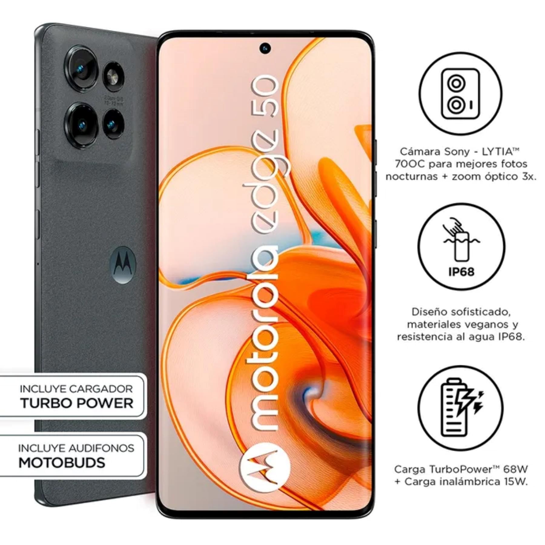 Celular Motorola Moto Edge 50 12GB 256GB 6.7" Gris + Cargador + Moto Buds