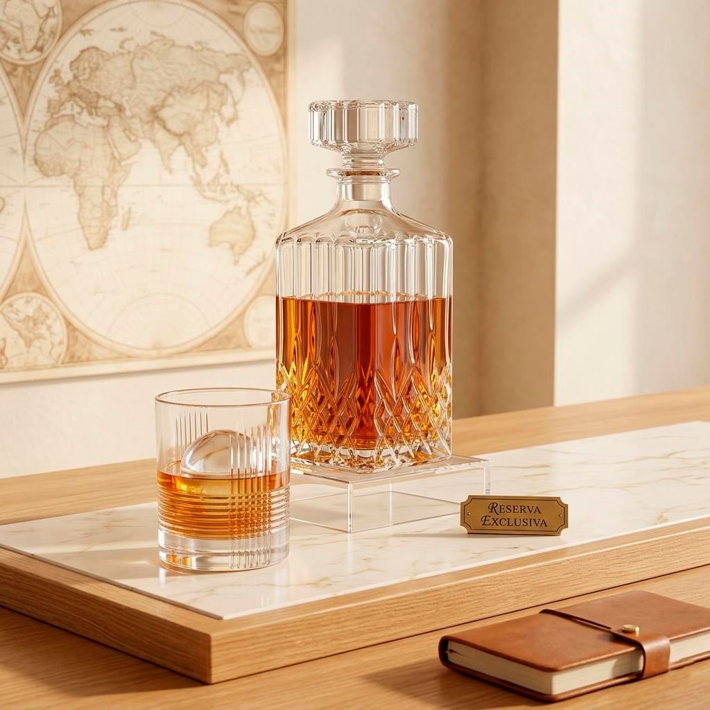 Jgo 7pc Vasos cortos 330ml + Licorera, Whiskera, Cadamada, Escoces. 970 ml 23 x 9.4