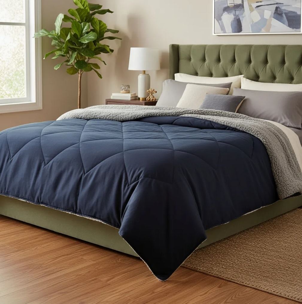 EDREDON CON CARNERO PREMIUM AZUL MARINO