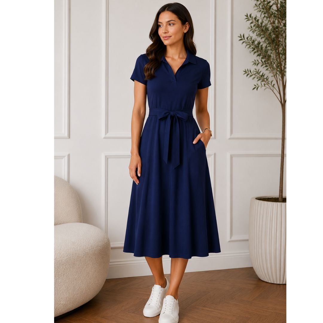 Vestido con cuello Pique Mujer Azul marino