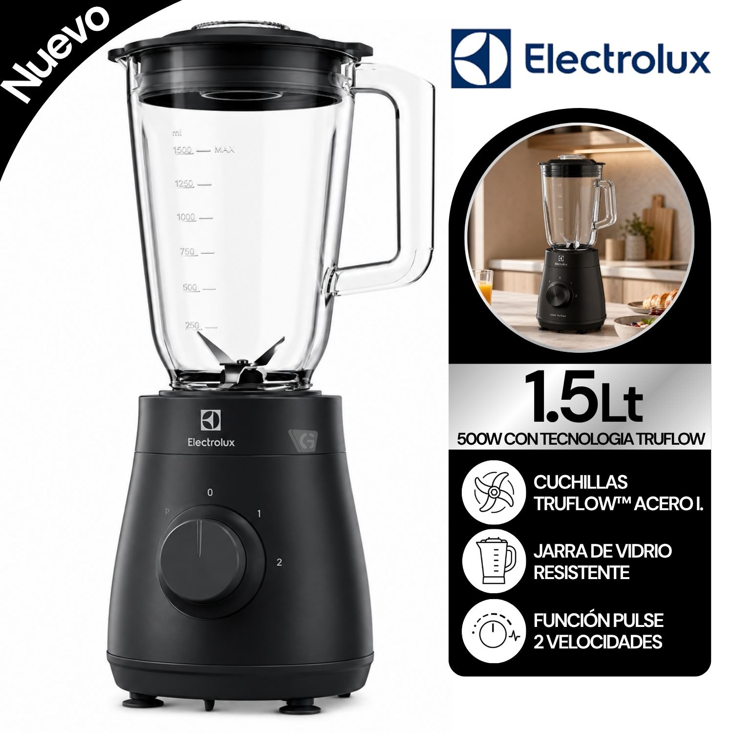 Licuadora Electrolux 500w con Tecnologia TruFlow EBS20