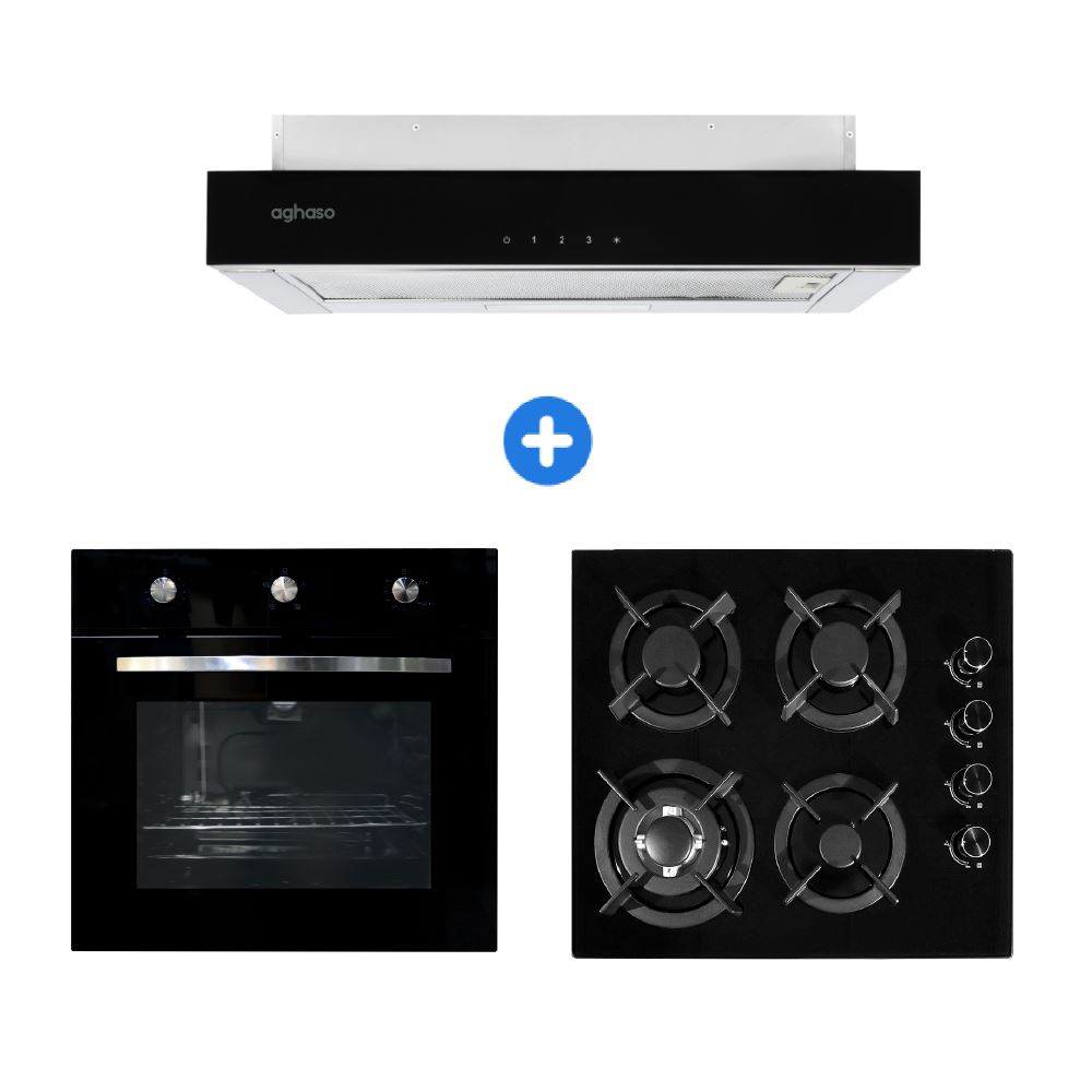 COMBO: ENCIMERA 4 HORNILLA GLP + CAMPANA EXTRAIBLE PREMIUM BLACK 60 CM + HORNO 4 FUNCIONES GLP