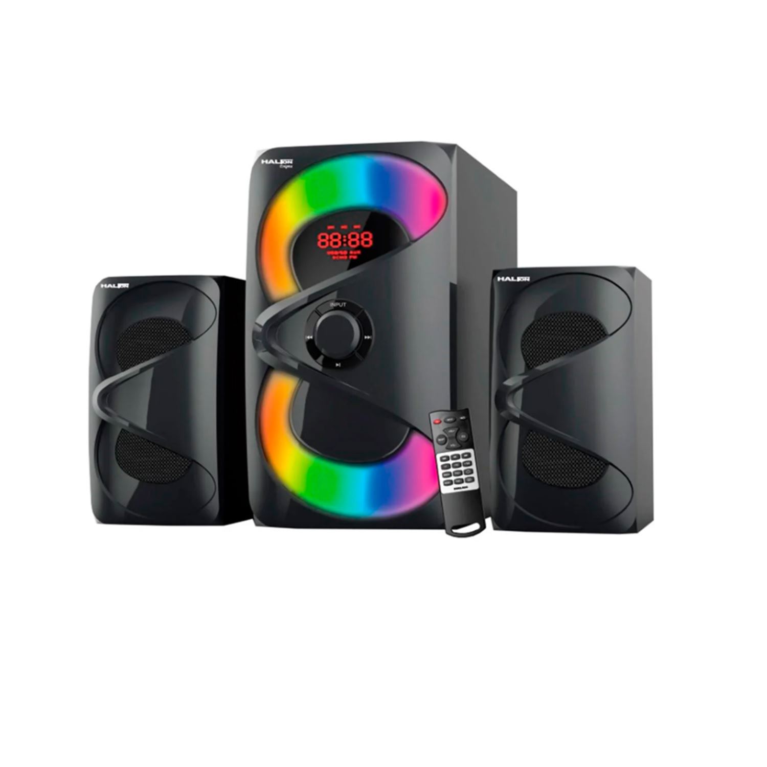 Parlante 2.1 Halion ENIGMA HA-F77 BT/USB/FM 120 W Luces RGB