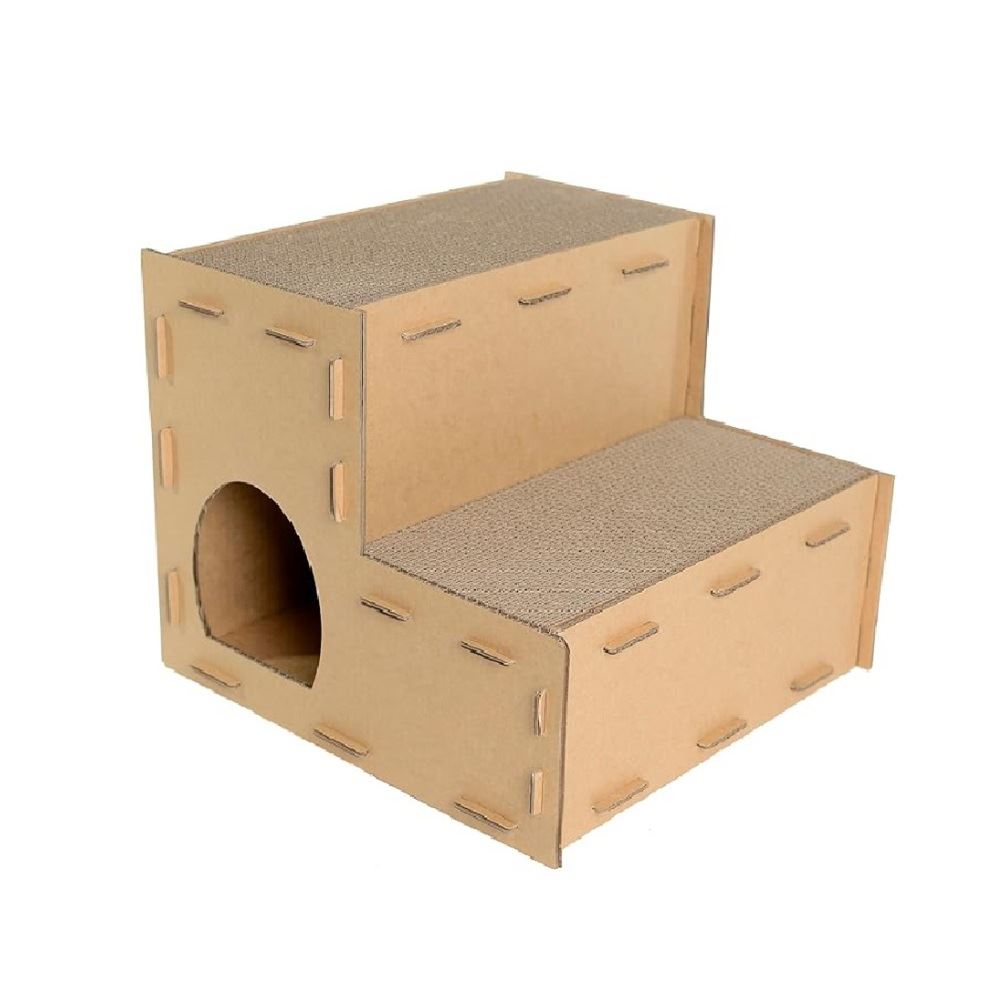 Rascador casa escalera para gatos de cartón corrugado chico