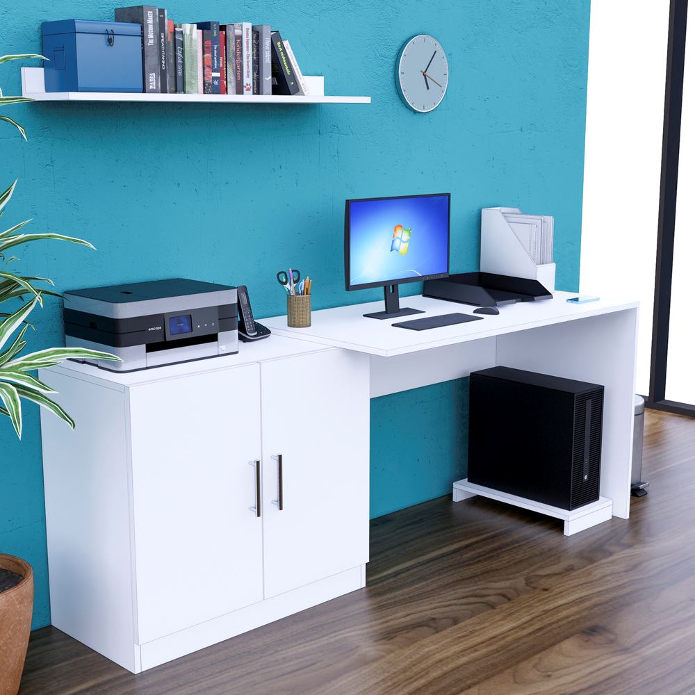 Escritorio con Repisa y Porta CPU Clara 188cm 2 Puertas Blanco Movenda