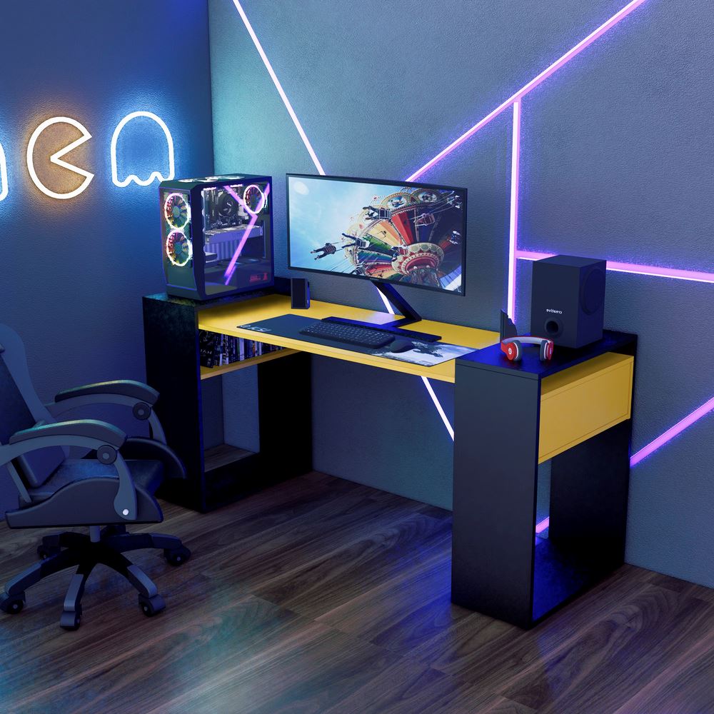 Escritorio Gamer NR04 180cm Negro/ Amarillo Movenda