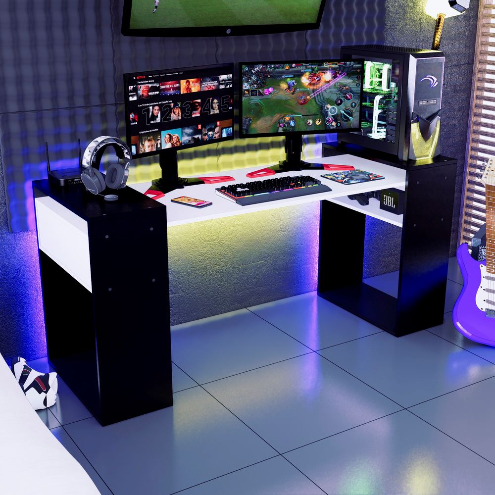 Escritorio Gamer NR04 180cm Negro/ Blanco Movenda