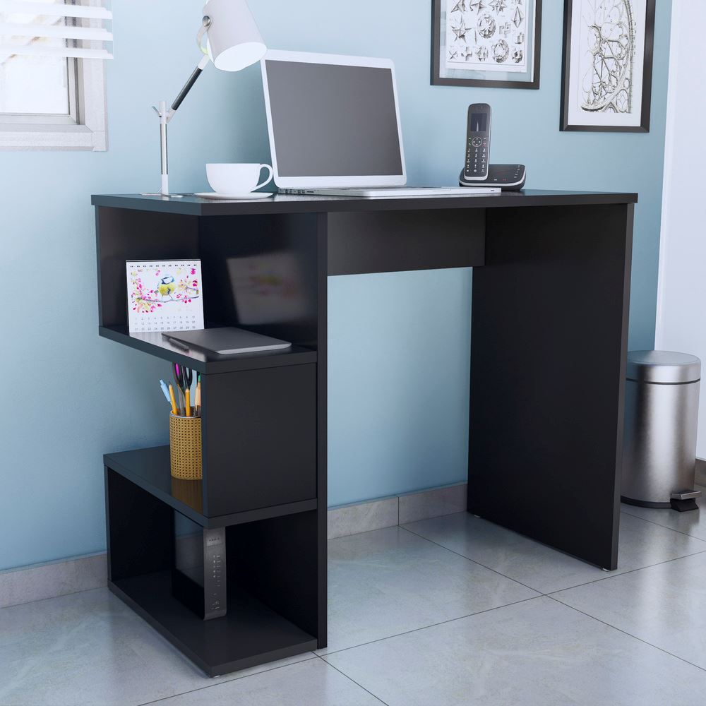 Escritorio con Repisas Laterales 90cm Marilia Negro Movenda