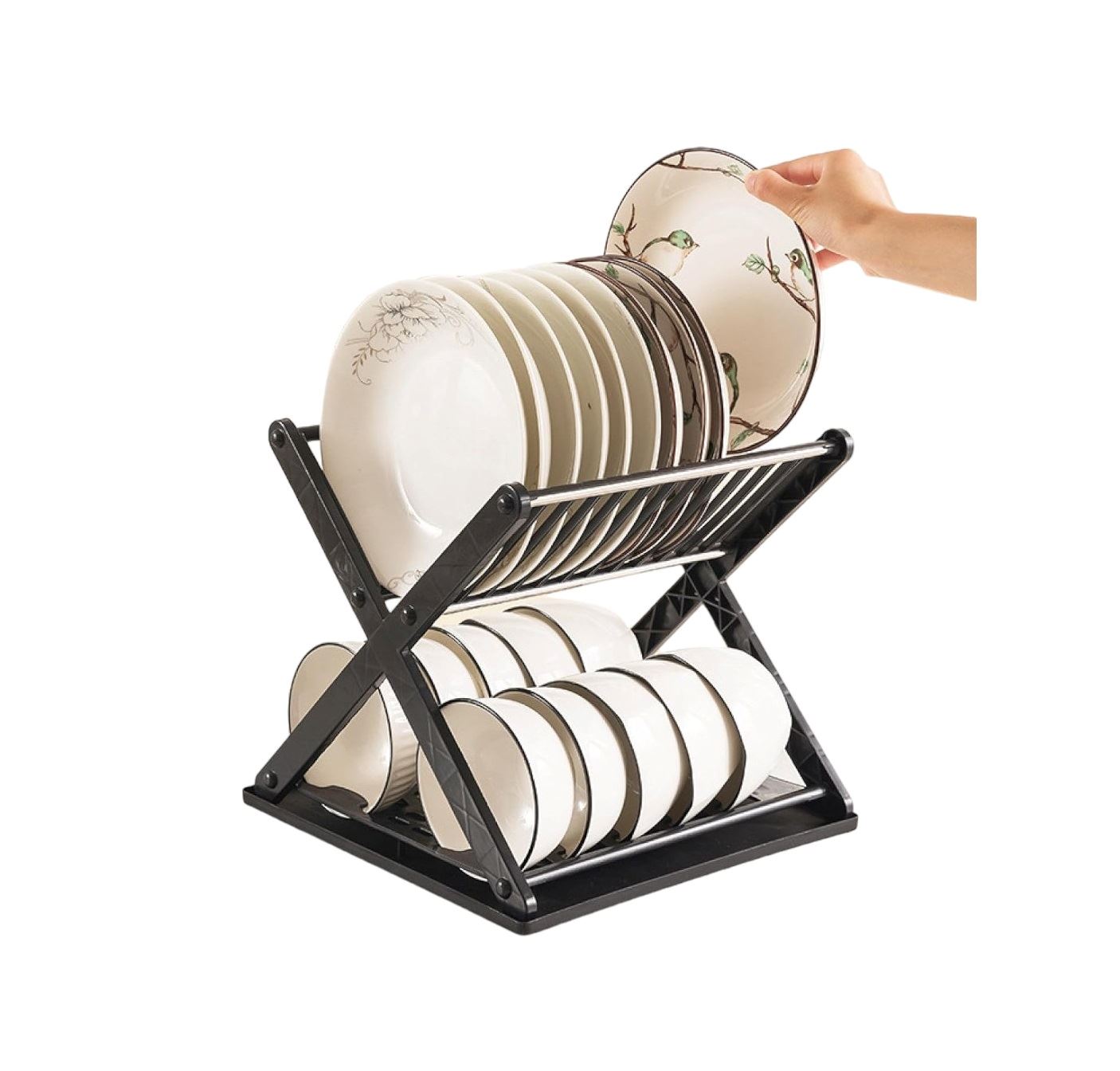 ESCURRIDOR / ORGANIZADOR DE PLATOS GENÉRICO MODELO X COLOR NEGRO