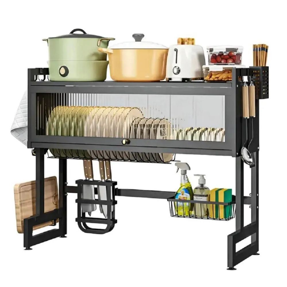 ORGANIZADOR Y ESCURRIDOR DE PLATOS DE ACERO INOXIDABLE CON TAPA 84CM