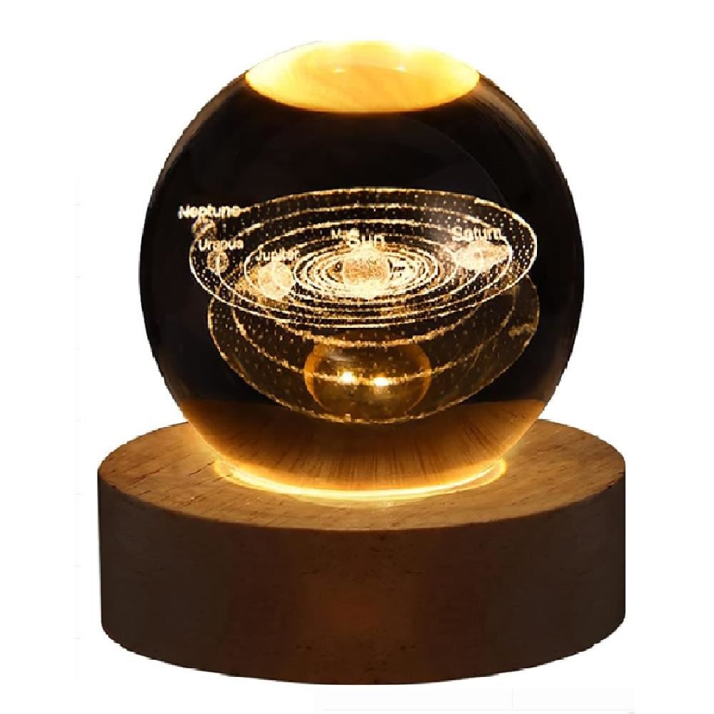 Mini Lámpara Cristal 3D De Luz Cálida Modelo Sistema Solar