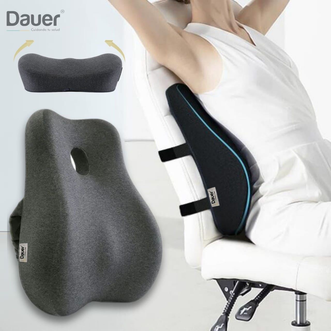 Cojín Lumbar 3D Respaldar Viscoelástico Ergonomico con Bolsillo Lateral