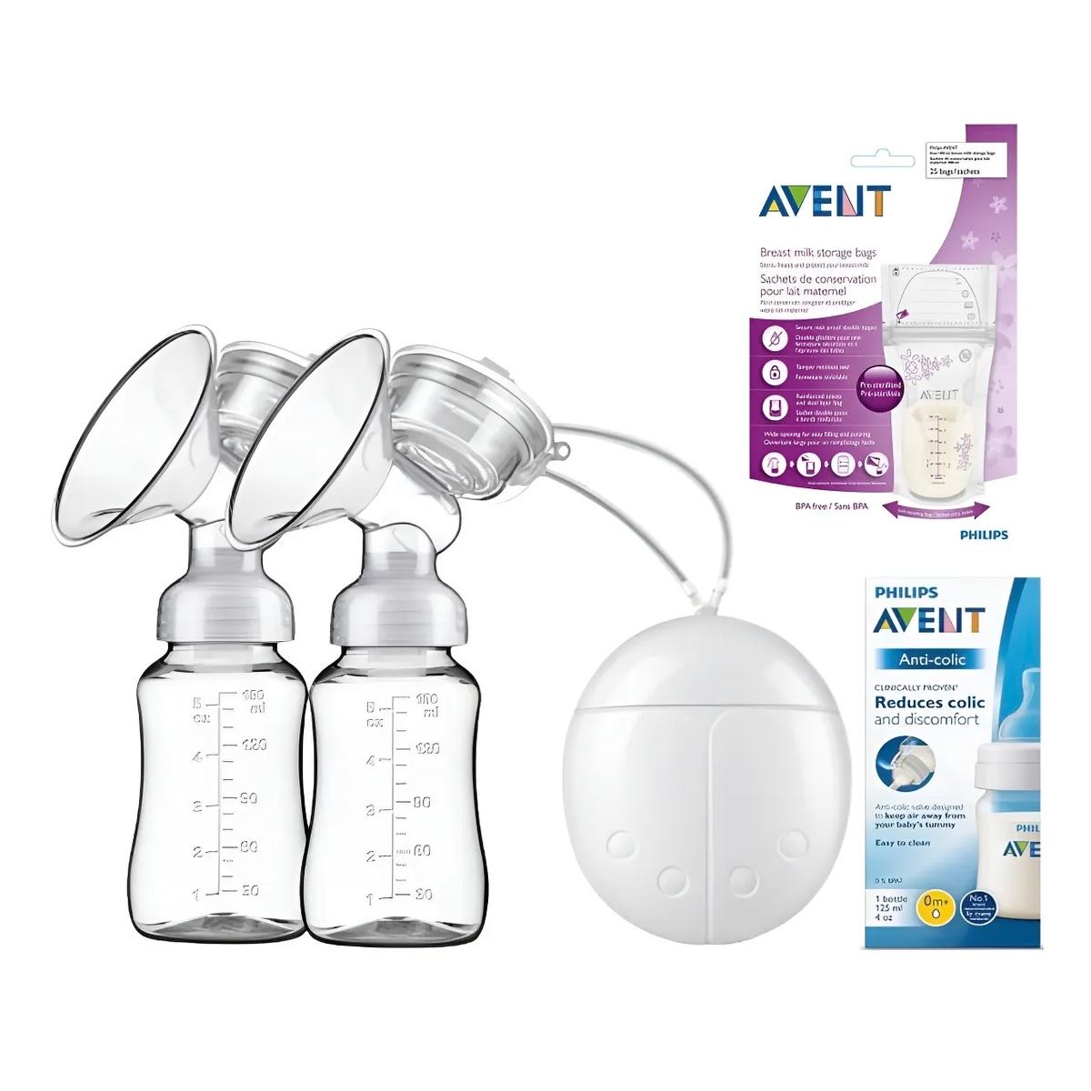 Extractor De Leche Doble + Biberon Rn + 25 Bolsas Para Leche