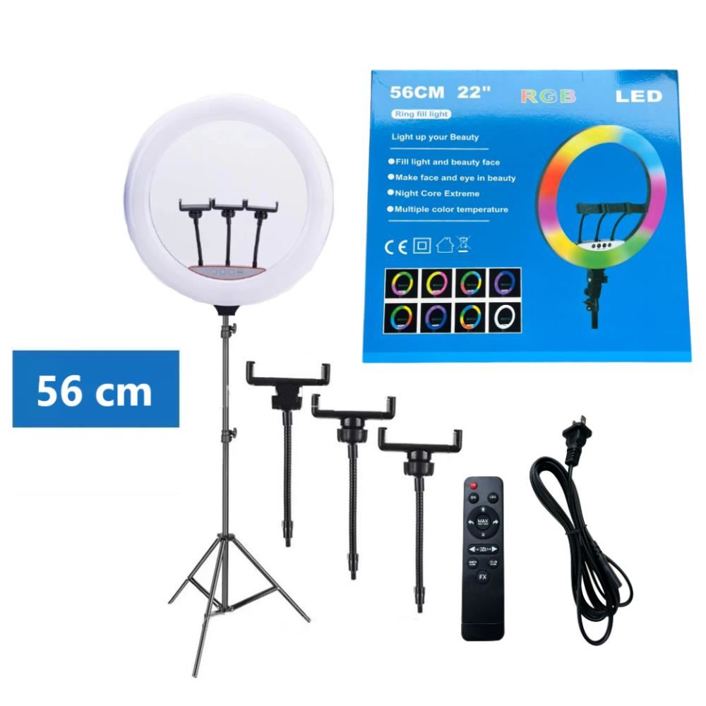 Aro anillo luz led 56cm + Tripode 1.50 mt + 3 Soportes de Celular