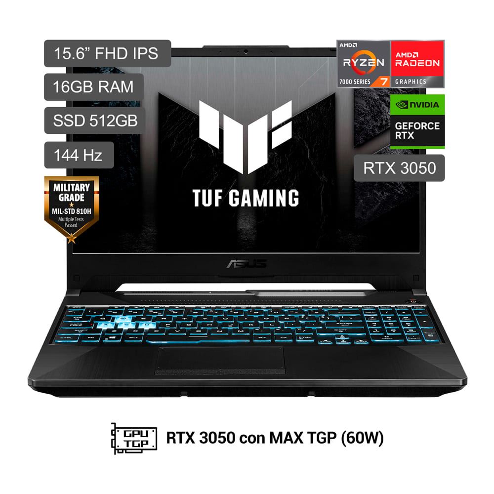 Laptop Asus 15.6" Windows 11 Home AMD Ryzen 7-7445HS 16GB 512GB RTX 3050 TUF Gaming A15