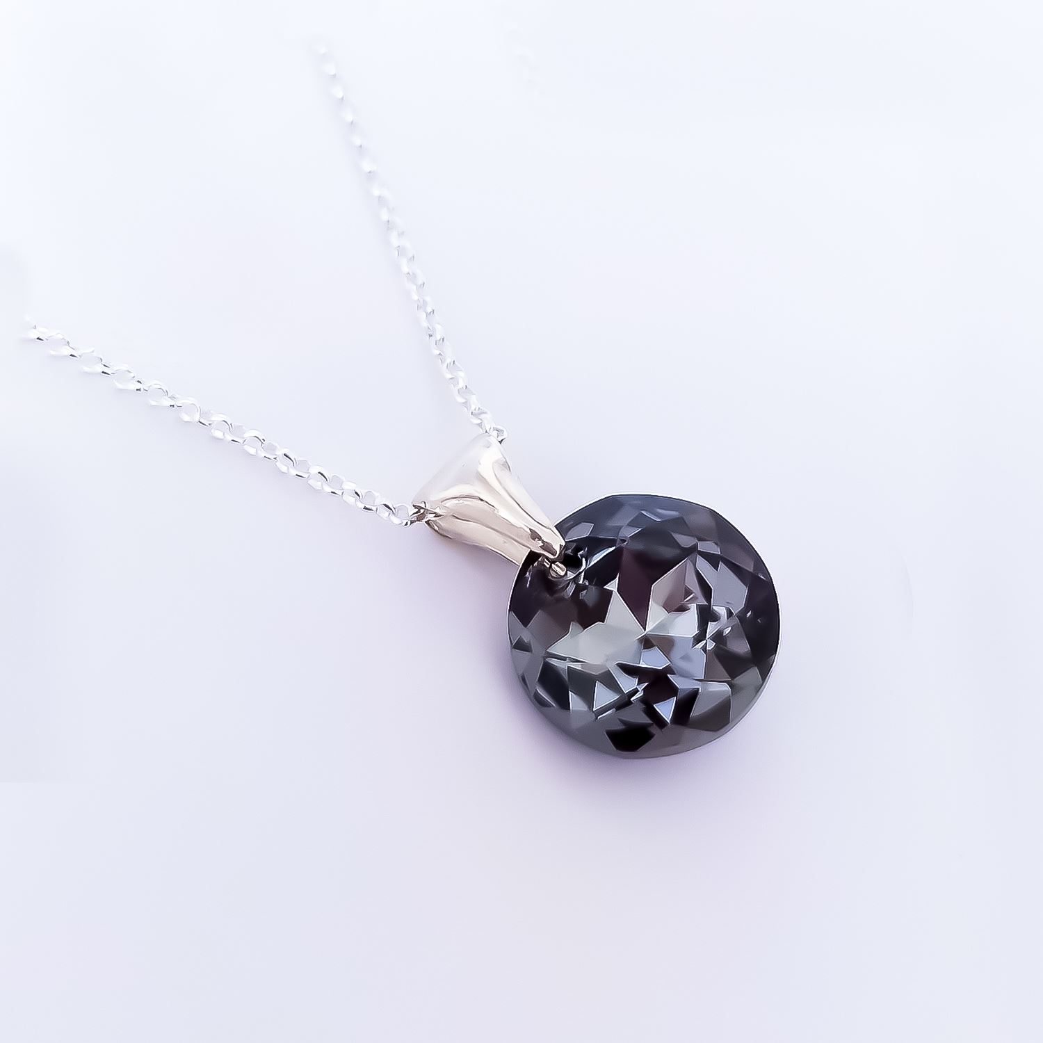 Collar de Plata 925 para Mujer con Dije de Cristal Negro Joyería Fina Regalo Elegante para Ella