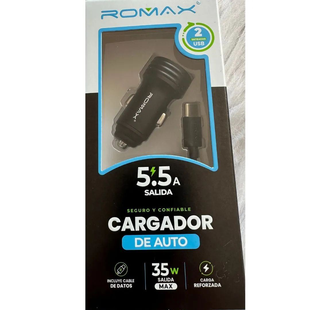 Cargador De Celular Para Auto 2 Entradas Usb Tipo C
