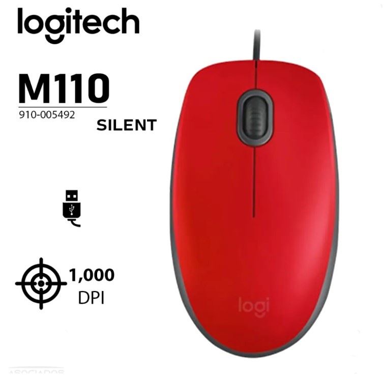 MOUSE LOGITECH M110 SILENT OPTICO USB ROJO