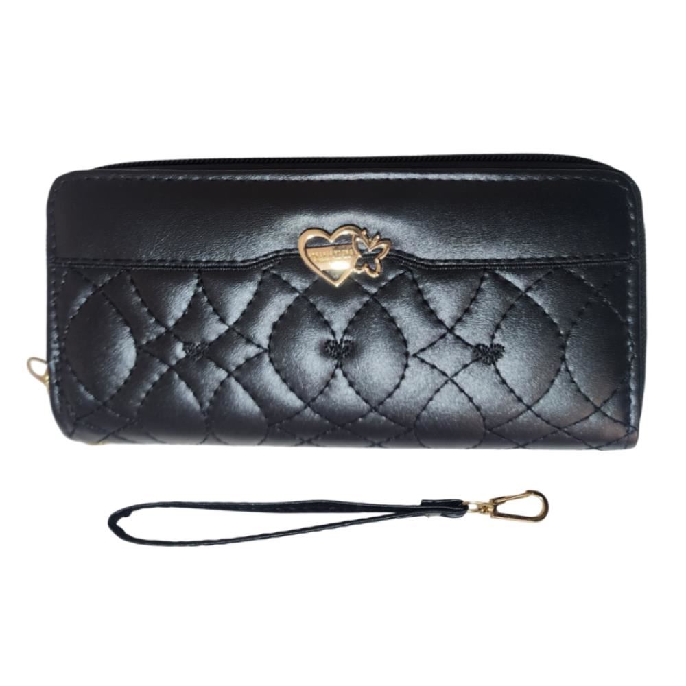 Billetera de cuero sintético con doble cierre dorado