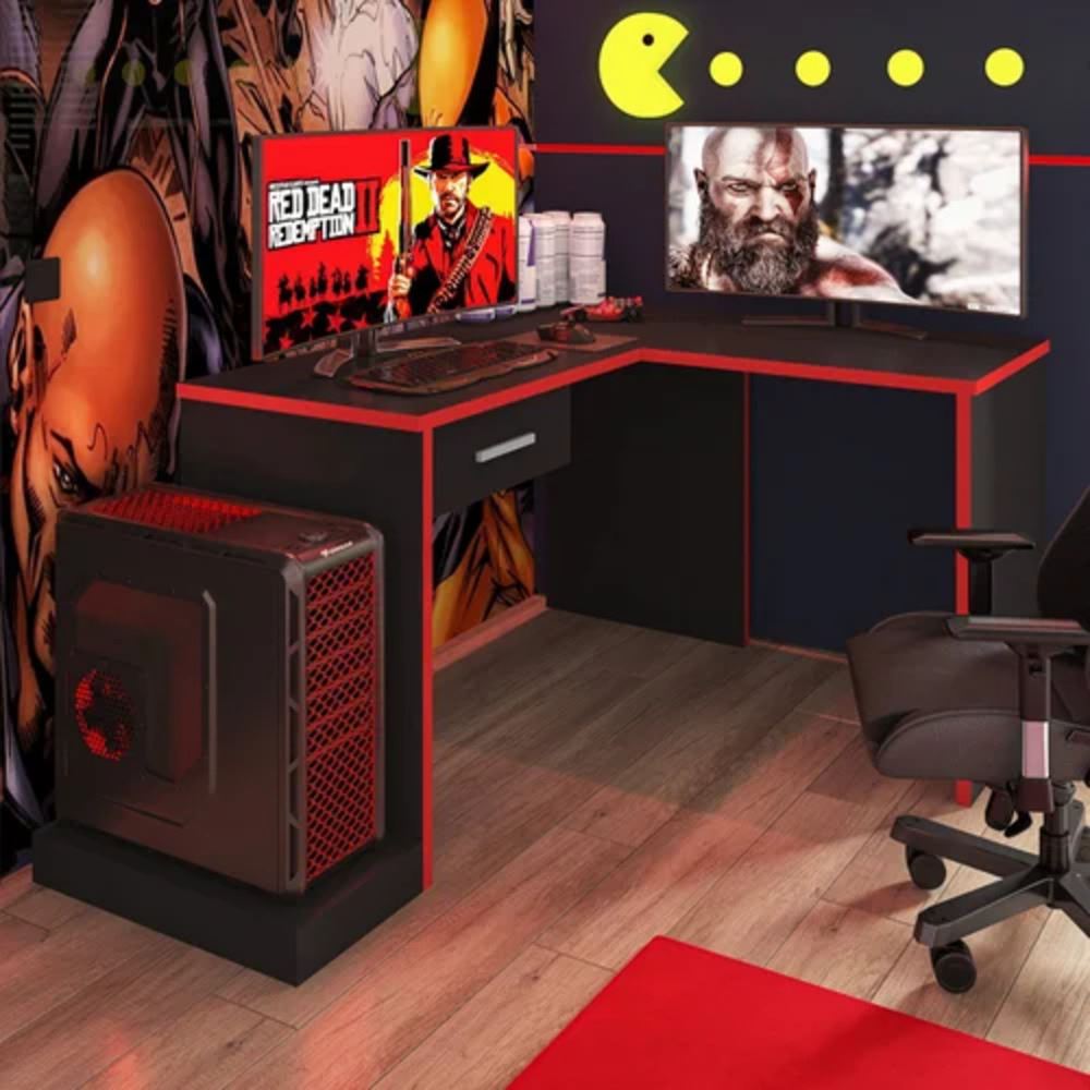 Escritorio Gamer en L Fede 152cm Negro Tu Mesita