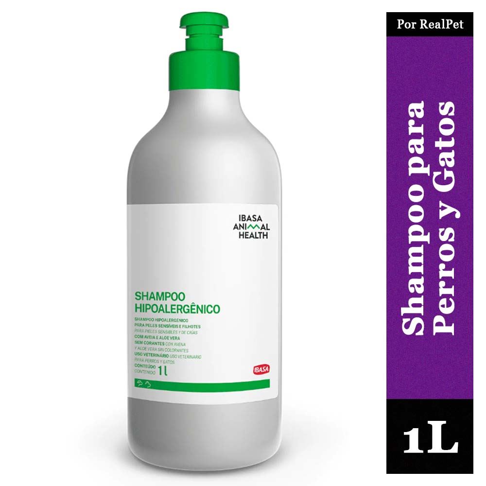 Shampoo Hipoalergénico Ibasa Perros y Gatos Avena y Aloe Vera 1L