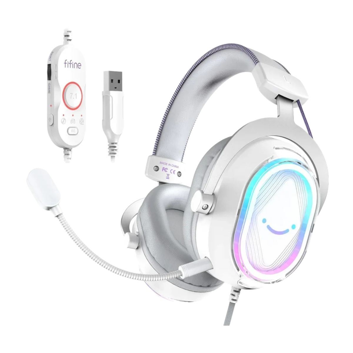 Fifine - Audífono Ampligame H13 RGB Sonido Virtual 7.1 - Blanco